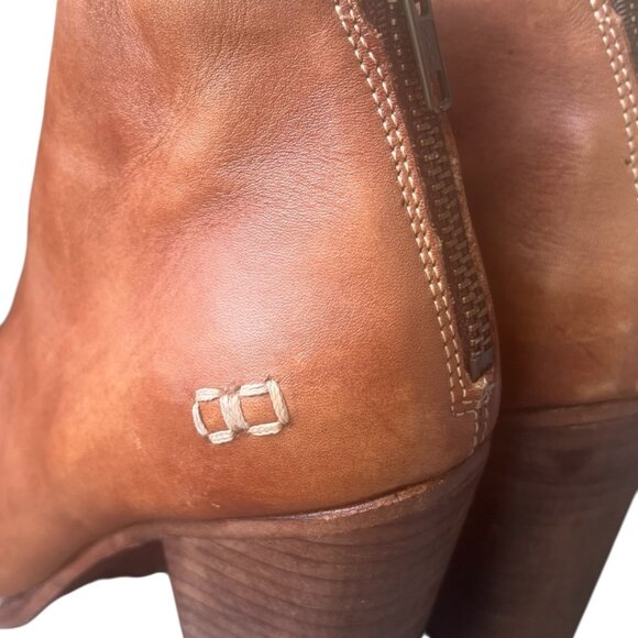 Bed Stu Onset Cognac Brown Leather Block Heel Booties Size 10 - Picture 7 of 13